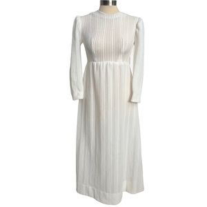 Vintage 70s White Temple Dress Modest Puffed Shoulder Fit + Flare Maxi Length